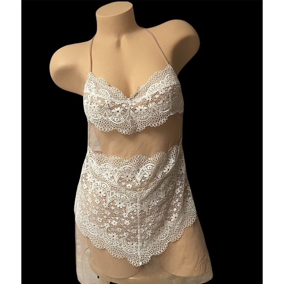 Victoria S Secret Intimates Sleepwear Victorias Secret Lingerie Sexy Sheer Mesh Cream Lace
